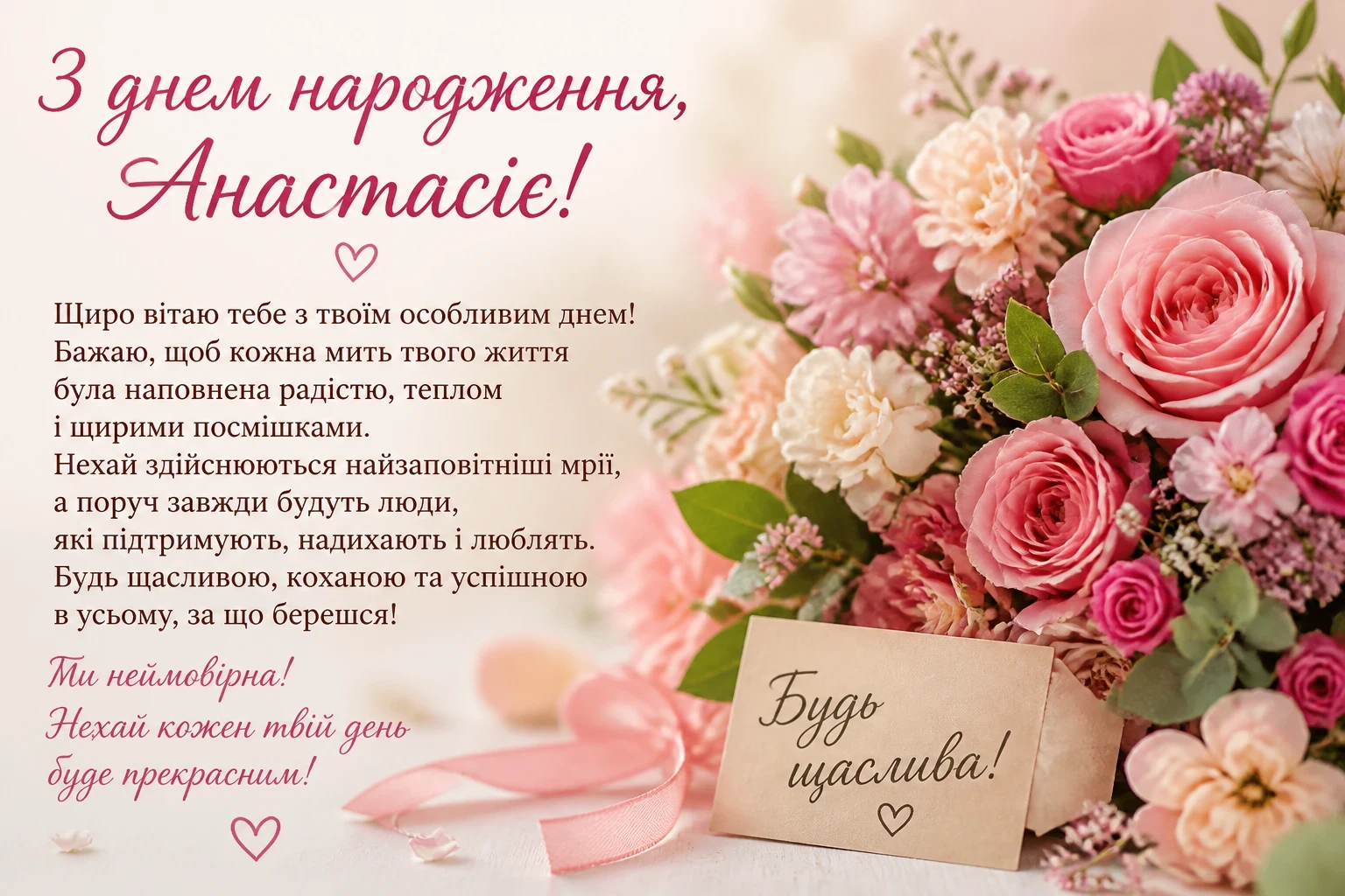 Щирі привітання з днем народження для Анастасії